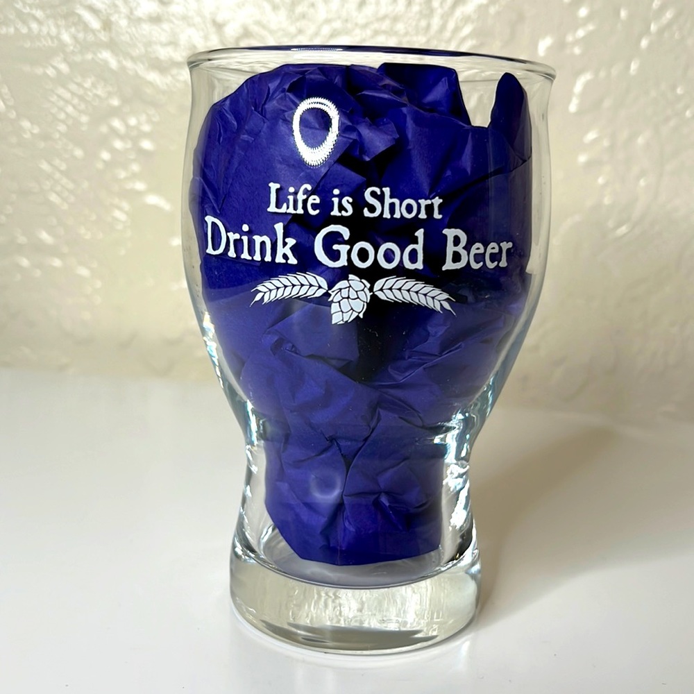 Beer glass life is short drink good beer my blood type is IPA+
